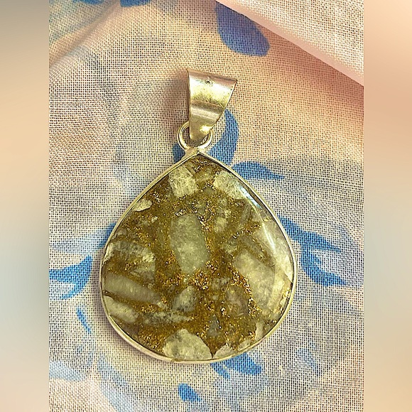 Copper ruby zoisite 925 sterling silver plated artisan tribal India pendant - Picture 3 of 8